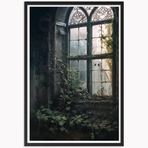CKLEHYXI Vintage Halloween Canvas Wall Art Ghost Outside The Window Poster Dark Academia Retro Horror Creepy Picture Aesthetic Poster Spooky Print Pictures 12X16inch Unframed