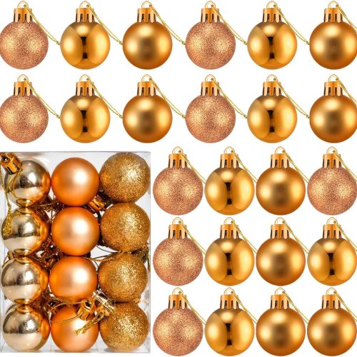 24 Count Small Bronze Fall Christmas Ornaments Balls, Mini Fall Ornaments for Small Tree, Plastic Shatterproof Thanksgiving Tree Decorations Hanging Bulbs Ball Xmas Outdoor Party Decorations, 1.2 inch