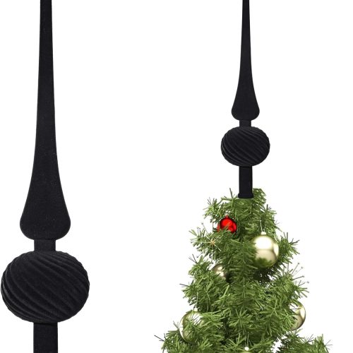 Sumind 11 Inch Velvet Finial Christmas Tree Topper Vintage Spherical Tree Topper Velvet Finial Mid Century Christmas Ornament for Home Xmas Holiday Party Decorations(Black)