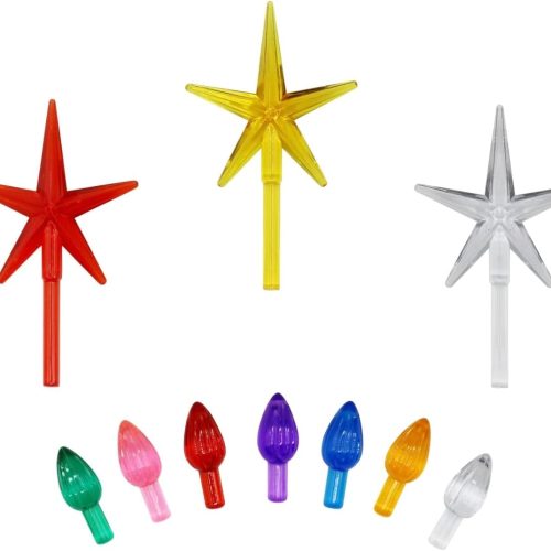 Creative Hobbies Ceramic Christmas Tree Replacement Lights, Medium Twist Light Ornaments, 100 Pc Multi Colors Plus 3 Tree Topper Stars