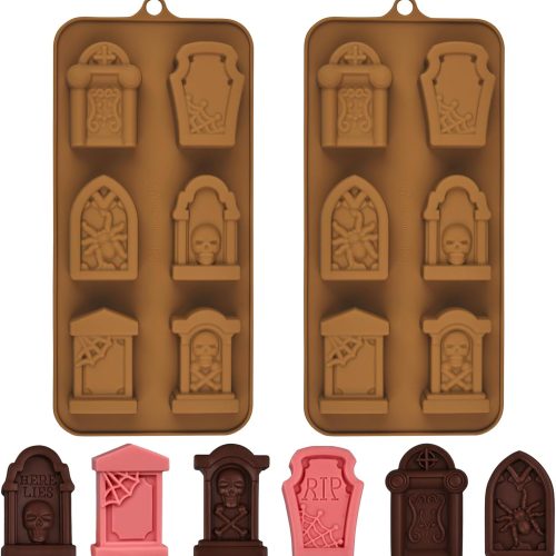Halloween Chocolate Molds RIP Gravestone Candy Mold 2 pcs Silicone Tombstone Ice Cube Mold (2 x 1.42 inch)