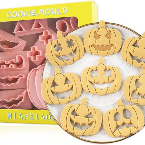 10 Piece Halloween Cookie Cutters, 3d Raised Design Gingerbread Cookie stamps, 8 Style Eye and Mouth Cookie Cutter Set,Mini Pie Molds,Apple Pie Pastry Biscuit (Pumpkin-Mouths)