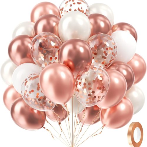 CT0906ZRA2143GT_1 60pcs Rose Gold Balloons 12inch with Pearl White Rose Gold Confetti Balloons for Engagement Bridal Shower Wedding Birthday Party Decorations