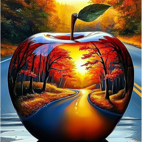 Bowetile 5D Fall Diamond Art Kits for Adults Beginners, Apple Diamond Painting Landscape Kits, DIY Full Round Drill Diamond Dots Paintings Picture Gem Art Craft for Home Wall Decor 12x16 Inch