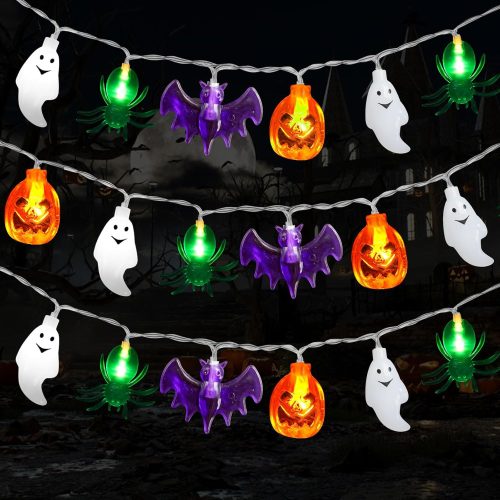 Halloween Lights Decor, 20FT 40 LED 3D Pumpkin Bat Ghost Spider Battery Operated String Lights, Waterproof Twinkle Light for Home Door Porch Decor Indoor Outdoor Halloween Party Decorations