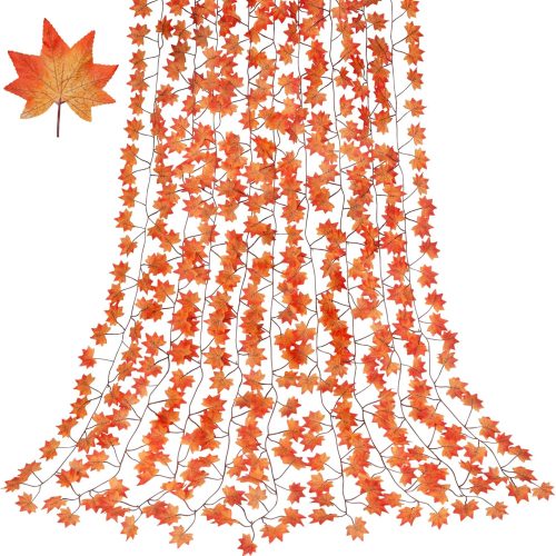 CQURE 14 Pack 98Ft Fall Leaf Garland, Hanging Vines Garland Artificial Fall Maple Leaves Thanksgiving Decor for Home Wedding Fireplace Christmas