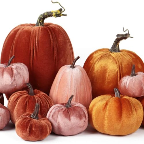 Assorted Velvet Pumpkins for Decorating - 12 Pcs Small and large Orange Fabric Pumpkins for Fall Table Centerpieces Decor, Brown Artificial Fake Foam Pumpkin for Halloween Thanksgiving Wedding Party