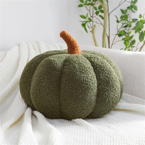 Pumpkin Plush Throw Pillow, Halloween Decorative Pillow, 7.5 inches, Dark Green