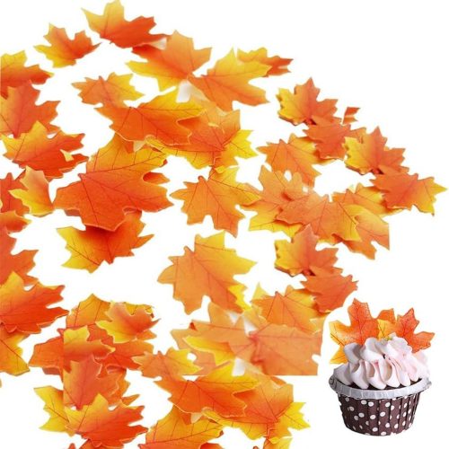 48 Pieces Edible Fall Leaves Gold Leaf Cupcake Toppers maple leaves Cake Toppers for Party Decoration with Plastic Box Thanksgiving Day decoration