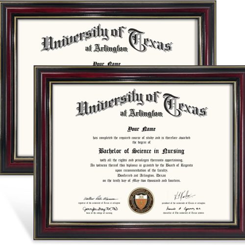 GraduationMall 8.5x11 Certificate Diploma Frame,Solid Wood & UV Protection Acrylic,Glossy Cherry Finish with Gold Trim,2 Pack