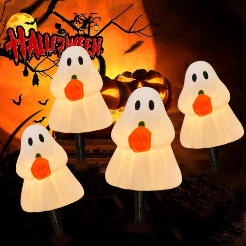 CT1002CT_1 C7 Halloween Ghost Pathway String Lights, 7Ft Outdoor Halloween Decorations Lights with 4 Elves Holding Pumpkin Walkway Lights Waterproof UL Listed for Outdoor Garden Yard Lawn Sidewalk Party Decor