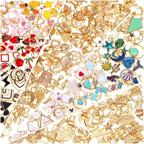 CT1008CT_1 200Pcs Charms for Jewelry Making, Assorted Wholesale Mixed Bulk Metal Earring Bangle Charms for DIY Necklace Bracelet Jewelry Making and Crafting (Assorted Color)