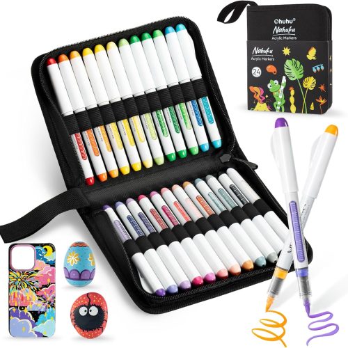 Ohuhu Acrylic Paint Markers Direct Liquid: 24 Colors Flexible Brush Tip Acrylic Markers High Opacity Paint Pens Waterproof Lightfast for Rock Easter Eggs Wood - Nahuku