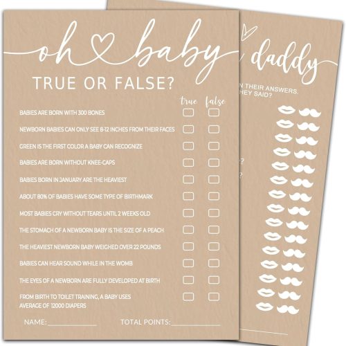 Hilarious Baby Shower Game Cards Ideas, 5" x 7" Double-Sided Baby Shower Games for Girl or Boy, Brown Minimalism Gender Reveal Party Supplies - E08