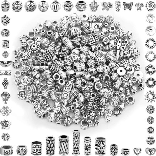350 Pcs Silver Spacer Beads for Jewelry Making, Mixed Bulk Random Styles Metal Beads for Bracelets, Necklace, Earring Jewelry Making