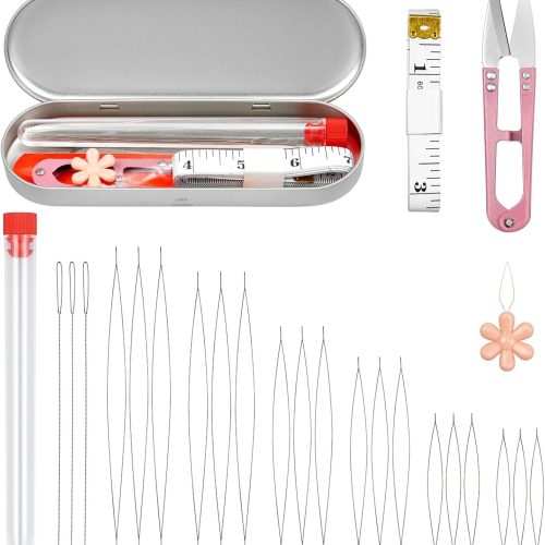 FIVEIZERO 21 Pieces Beading Needles Set, 6 Sizes Seed Beads Needles Big Eye, Collapsible Beading Needles Set for Jewelry Making