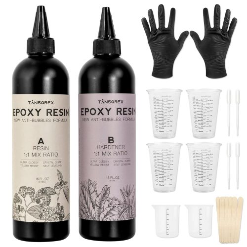 Epoxy Resin 32OZ Kit - Crystal Clear Art Resin and Hardener Kit for Beginners,No Yellowing,No Bubble,Fast Cure,Self Leveling to Easy Mix 1:1 for River Table Top,Art Crafts,Jewelry Making