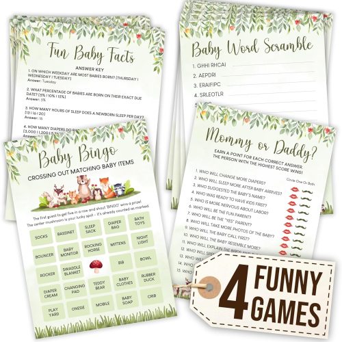 Woodland Baby Shower Games Boy - Forest Baby Shower Bingo Games Boy for 25 Guests, Safari Word Scramble Mommy Or Daddy Game, Woodland Animal Theme Decorations Ideas