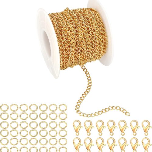 Forise 30 Feet Necklace Chains 3mm Twisted Links Chain for DIY Jewelry Making,Necklace Chains Set with 20Pcs Lobster Clasps 50Pcs Jump Rings