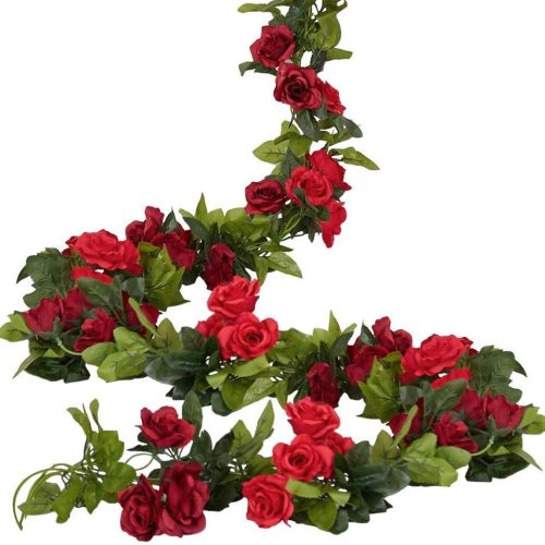 4 Pack(28.8 Ft) Artificial Flower Garland Silk Rose Flower Vines Fake Flower Garland for Backdrop Hanging Garlands Flowers Artificial for Decoration Wedding Arch Room(Red)