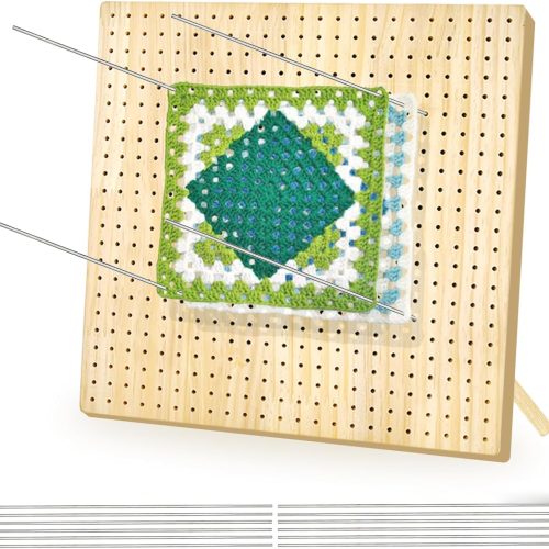 12 Inch Large Size Premium Wooden Crochet Blocking Board - Complete Crochet Accessories Set with 12 Steel Pins - Ideal for Knitting, Granny Squares, and Projects