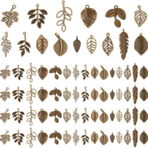 PH PandaHall 150pcs 15 Styles Tree Leaf Charms Pendants, Tibetan Branch Leaves Charms Metal Alloy Leaf Beads Antique Bronze Dangle Charm for Spring Earring Bracelet Necklace Kaychain Jewelry Making