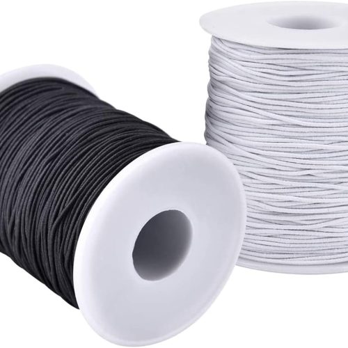 Elastic String for Bracelets, 2 Rolls 1 mm Sturdy Stretchy Elastic Cord for Jewelry Making, Necklaces, Beading Black and White