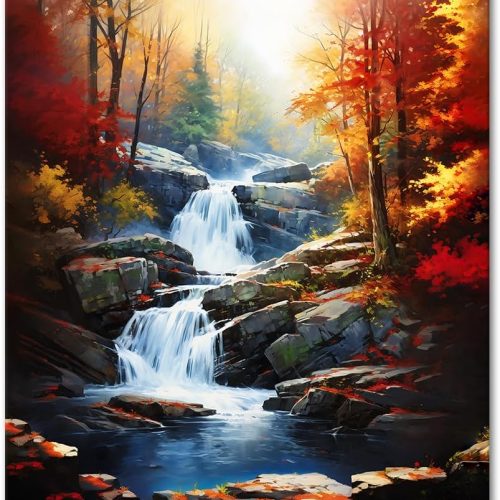 TUMOVO Adult Paint by Number Kits on Canvas Autumn Landscape Paint by Numbers for Adult Beginner Forest Waterfall Color by Numbers for Adults Craft Kits - 16x20 Inch, Flameless