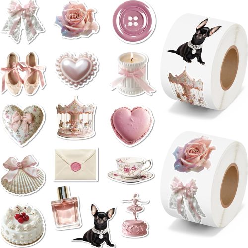 H1vojoxo Vintage Coquette Aesthetic Stickers - 1000PCS Pink Coquette Stickers in 2 Rolls Waterproof Vinyl Girly Realistic Coquette Decal for Kids Girls Water Bottle Scrapbook Laptop Crafts Giftwrap