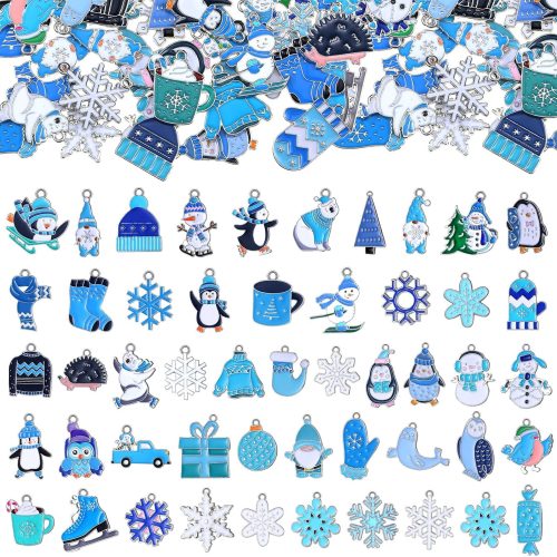 Tudomro 200 Pcs Christmas Winter Charms for Jewelry Making Bulk Snowflake Charms Cute Snowman Dwarf Polar Bear Charms Bracelets Necklaces Earrings Charms Socks DIY Craft Supplies