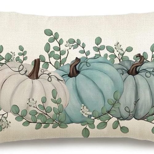 RABUSOFA Fall Decorations Lumbar Pillow Covers 12x20 inch,Aqua Autumn Pumpkin Pillows Decorative Throw Pillows,Thanksgiving Harvest Outdoor Pillow Cases Fall Decor Cushion Covers