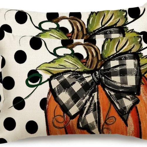 CT1629CT_1 RABUSOFA Fall Pillow Covers 12x20 Set of 2,Polka Dot Pumpkin Decorative Pillows Thanksgiving Outdoor Autumn Throw Pillows Decoration for Home Sofa Couch Orange Lumbar(19-12)