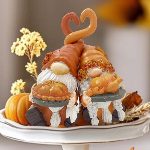CT1659CT_1 Fall Gnome Decor, Resin Thanksgiving Gnomes for Fall Decoration Indoor Home, Small Autumn Gnome Figurines with Pumpkin Pie and Turkey for Autumn Harvest