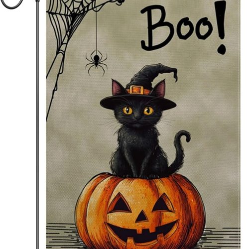 Halloween Garden Flag Vertical Double Sided Black Cat Pumpkin Boo Yard Flag for Outside Burlap Small Outdoor Indoor Decoration 12x18 Inch23.61CT1680CT