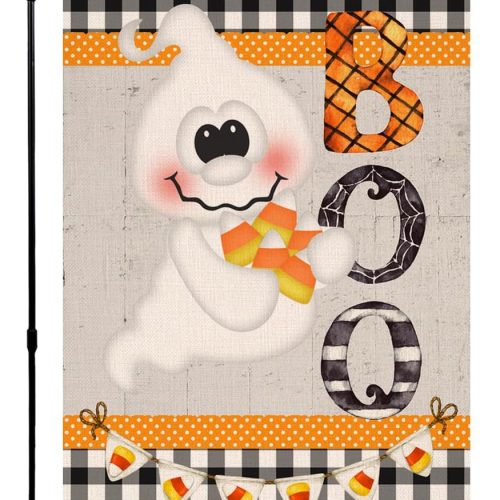 Halloween Ghost Boo Garden Flag 12x18 Double Sided for Outside, Fall Autumn Small Burlap Yard Flag for Outdoor Holiday Home Decor