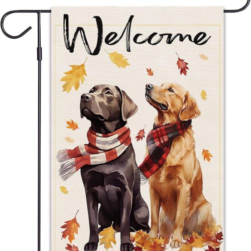 Balgardekor Welcome Fall Dog Garden Flag For Outside Thanksgiving Garden Flags 12x18 Double Sided Front Yard Small Flag Burlap Golden Retriever Labrador Outdoor Fall Decorations (Labrador Golden