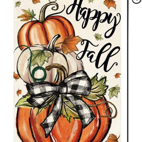 AVOIN colorlife Happy Fall Garden Flag 12x18 Inch Double Sided Outside, Pumpkin Autumn Rustic Yard Outdoor Flag