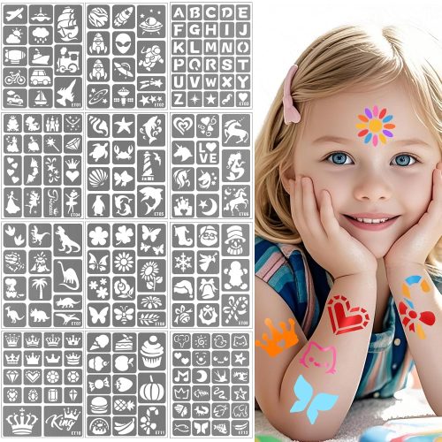 CT1899CT_1 Yazhiji 183PCS Temporary Tattoo Stencils, Paint Stencils Kit on Face and Body, Girl Boy Glitter Tattoos Stencils Pack for Kids School Show Birthdays Halloween Christmas Party Favor Supplies
