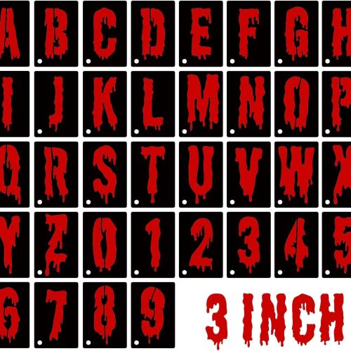 CT1958CT_1 36 Pcs Halloween Letter Stencils, Reusable Alphabet Numbers Stencils Templates for Halloween Wood Wall Sign Art Projects Decoration (Style 4, 3 Inch)
