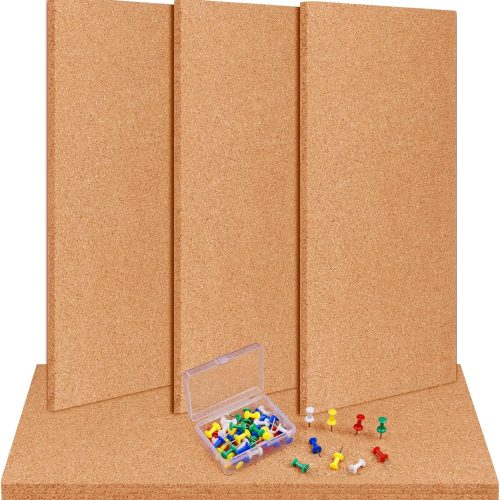 CT2227CT_1 TUPARKA 6 Pack Cork Board Bulletin Boards 17"x8" - 1/4" Self-Adhesive Corkboards for Wall With 100 Push Pins, Square Cork Tiles for Home, School, Office Decorative
