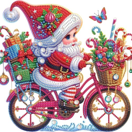Christmas Diamond Art Painting Kit, 5D DIY Santa Claus ride a bike, Special Shape Crystal Diamond Partial Diamond Art Painting Mosaic Handicraft, Wall Art decor For Bedroom, Office, Living Room Gift