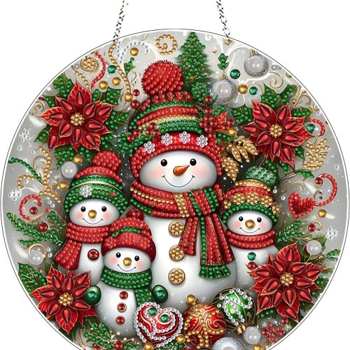 DIY Christmas Diamond Art Painting Wreath Kits，Special Shaped Rhinestone Hanging Ornament Diamond Art Window Pendants for Gift Home Garden Wall Hanging Kits,Double Sided (Snowman-1)