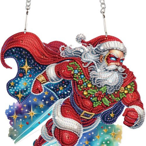 MVVMTOP Christmas Diamond Painting Hanging Pendant, Santa Claus DIY 5D Special Shape Crystal Diamond Art Partial Mosaic Making Craft, Large Size Christmas Ornament Window Decoration Handmade Gift