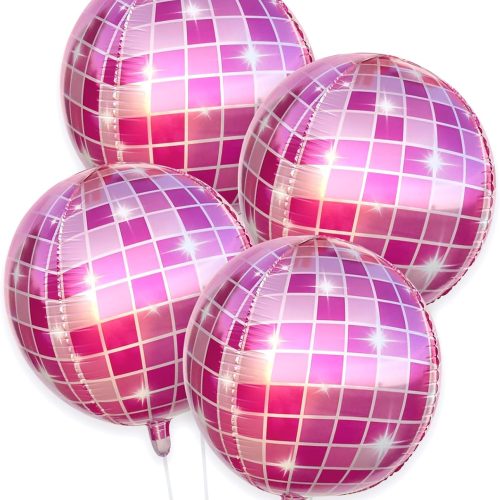 Pink Disco Ball Balloons Cowgirl Birthday Party Decorations Last Disco Bachelorette Party Supplies 4D Disco Balloons (Set of 4)