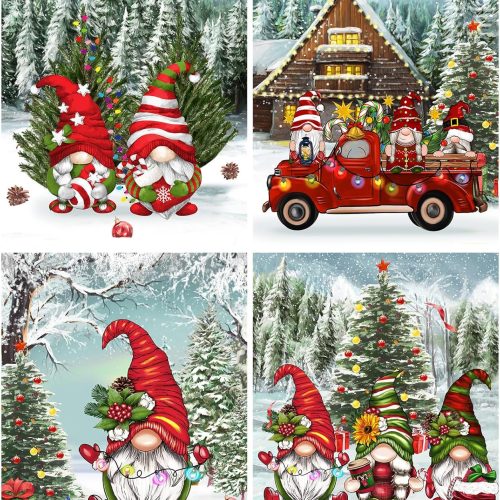 Eersida 4 Pcs Christmas Diamond Painting Kits for Adults,Christmas Family Cardinal Diamond Art Kits for Adults Beginner,5D DIY Round Gem Art,Home Wall Decor 10 x 11.8 Inches(Gnome)