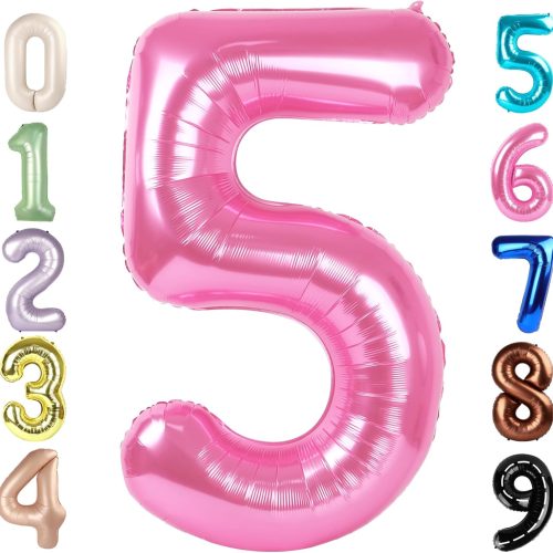Balloon Numbers 40 Inch 5 Ballon for 5th Birthday Decorations, 15 25 35 50 Big Pink Number Balloons for Wedding Photo Shoot Party Decor
