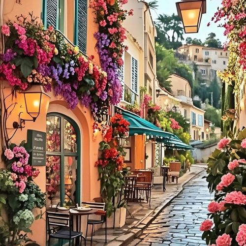 askkqtx Landscape Diamond Art Kits for Adults, Flowers Street Scenery Diamond Painting Kits, 5D DIY Full Drill Crystal Rhinestone Gem Art Craft Kits for Home Wall Decor 12X16 Inch