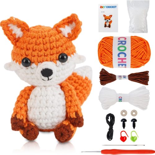 Crochet Kit for Beginners Crochet Animal Kit Crafts for Adults with Step by Step Video Tutorial Hobbies for Women Crochet kit Crochet Animals Beginner Crochet kit DIY Knitting Supplies（Cute Fox）