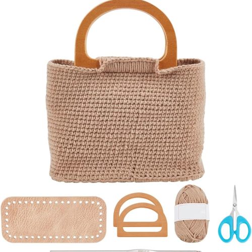 FREEBLOSS Crochet Handbag Making Kit with Leather Bottom - Starter Set for Beginners - Birthday Gift