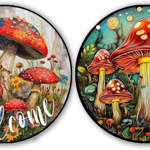 OFRKE 2-Piece Diamond Painting Kits for Adults，5D DIY Full Drill Round Art Gems Colorful Mushroom Art Perfect for Home Wall Deco Diamond 12"x12"